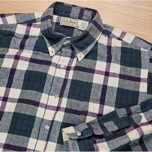 Vintage LL Bean Northwoods Mens Large Flannel Plaid Button Down Shirt Green READ